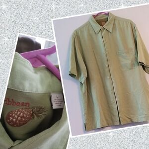 Caribbean button up green shirt size large